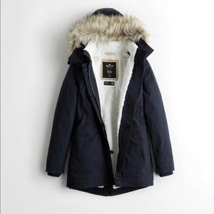 Hollister Navy Blue Fur Lined Coat